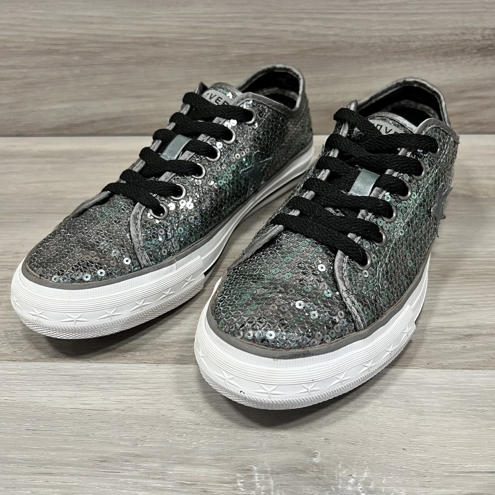 Converse Shoes One Star Sequins Chuck Taylor Sneaker Gray 5.5 Womens